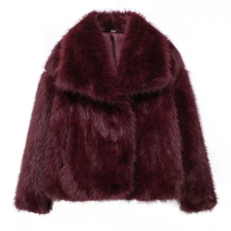 Women's Faux Fur Coat Autumn Winter Plush Fluffy Jacket Casual Turn-Down Collar Covered Button Closure Wool Blends Outerwear