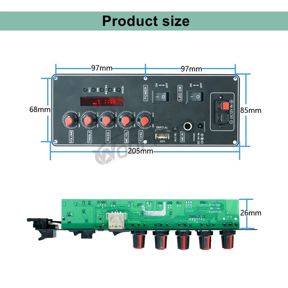 Wookper amplifier board battery model 7.4V support Bluetooth 30W MP3 AUX USB flash drive 5-8 inch speakers