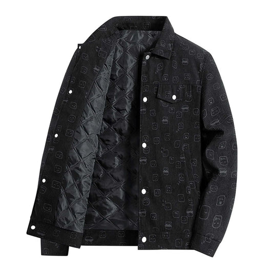 Full Printed Men Thicken Corduroy Jacket Fashion Loose Long Sleeve Outwears Coat Plus Size