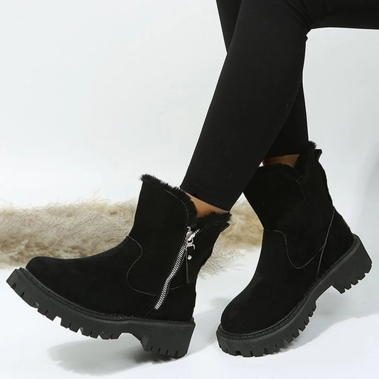 Female Snow Boots Warm Women Leather Faux Suede Winter Ankle Outdoor Platform Non-slip Boots