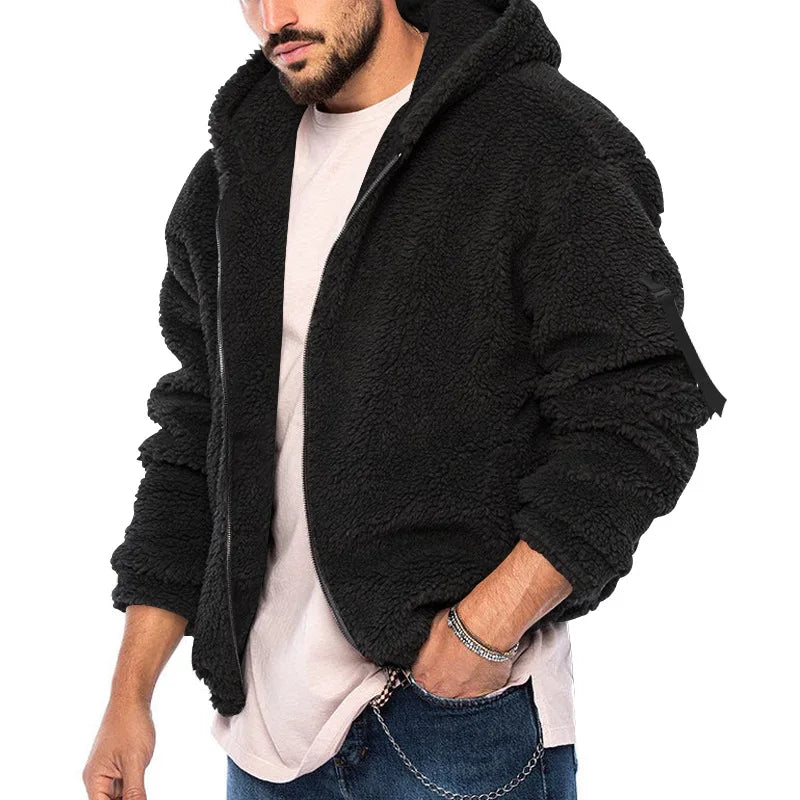 Thickened Plush Men's Jackets Lamb Cashmere Warm Coat Loose Double-sided Fleece Cardigan New Fall Winter American Unisex Jacket