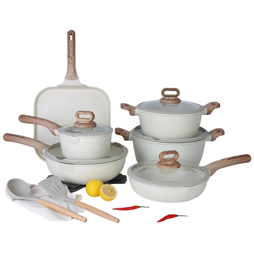 DONNOR Ceramic Cookware Set Nonstick Induction Pots And Pans Kitchen Cooking Set with Frying Pan - Modern Kitchen Essential