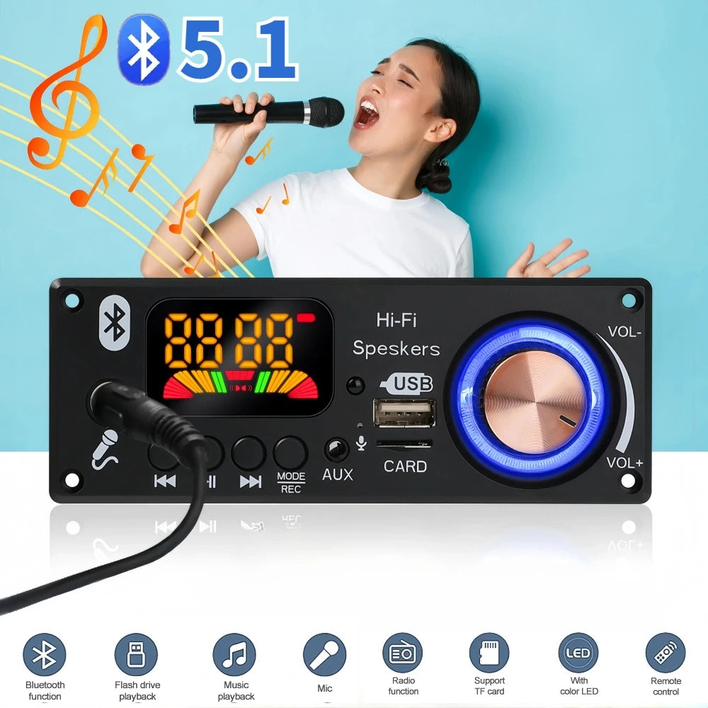 Amplifier Bluetooth 5.1 MP3 Decoder Board 2*80W Audio Player 12V DIY MP3 Player Car FM Radio Module TF USB Mic Record Call