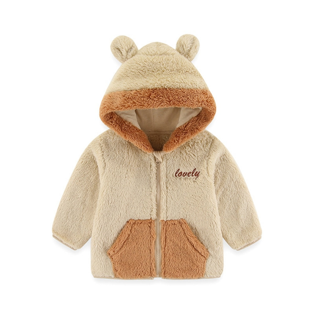 Baywell Kids Girls Warm Plush Hooded Coat Boy Fashion Zipper Jacket Autumn Children Clothing