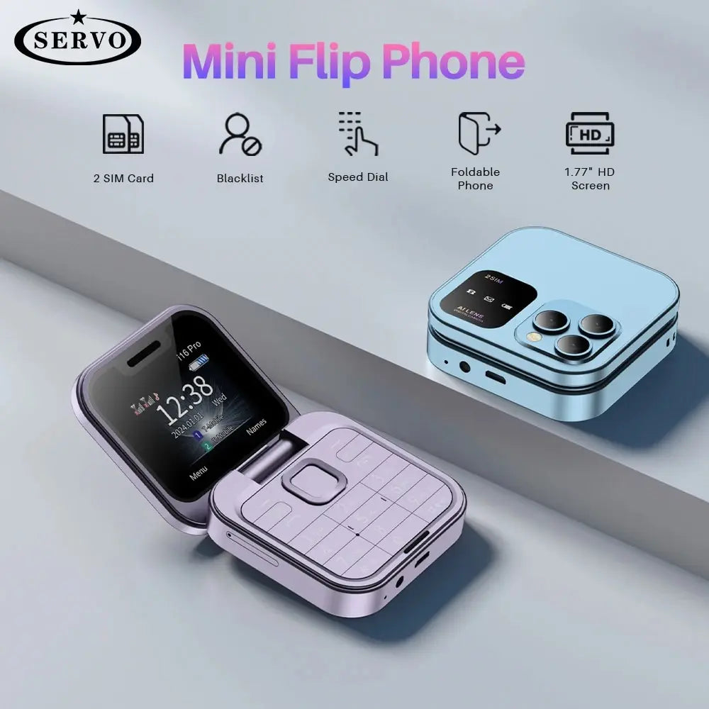 SERVO MIni Fold Mobile Phone Speed Dial Video Player Magic Voice 3.5mm Jack Small Flip Cellphone