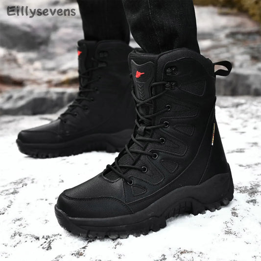 Winter Men Outdoor Sports High Top Snow Boots Thickened Warm Non-Slip Plush And Waterproof Platform Shoes