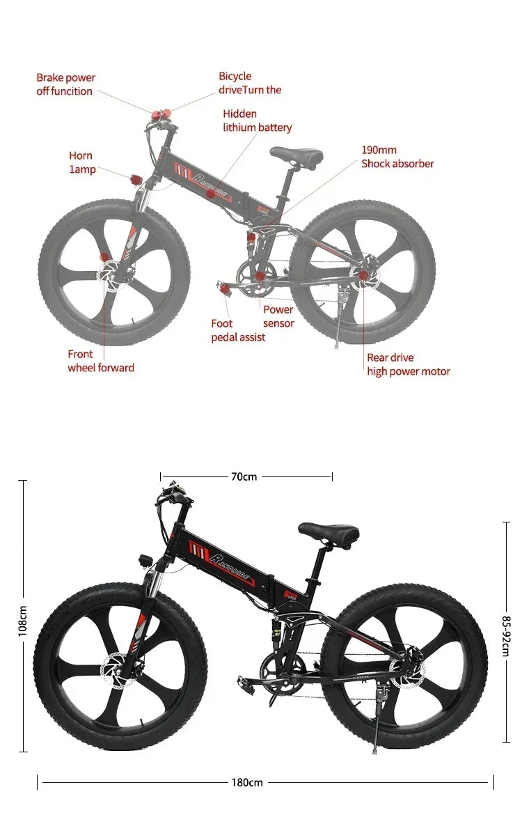 Electric Bicycle Adult Mountain Bike  Fat Tire Electric Bike 1000W Motor Folding E Bike