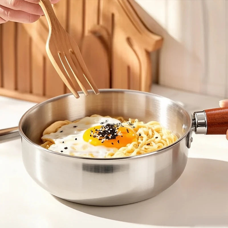 Stainless Steel Pot with Heat-Resistant Wooden Handle - Induction Compatible, Non-Slip Base, 1pc Milk Pot