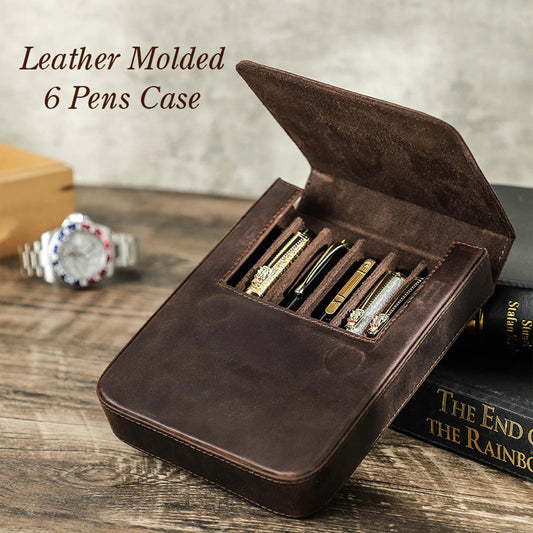 Genuine Leather 6 Slots Hard Fountain Pen Case Storage Box Organizer school office supplies student Gift