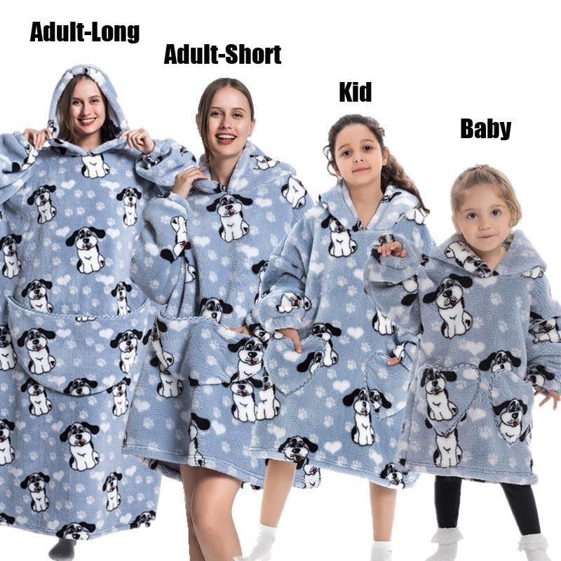 Super Long Oversized Winter Sherpa Blanket Plush Flannel Warm Family Matching Hoodie Halloween Homewear Avocado Women Sweatshirt