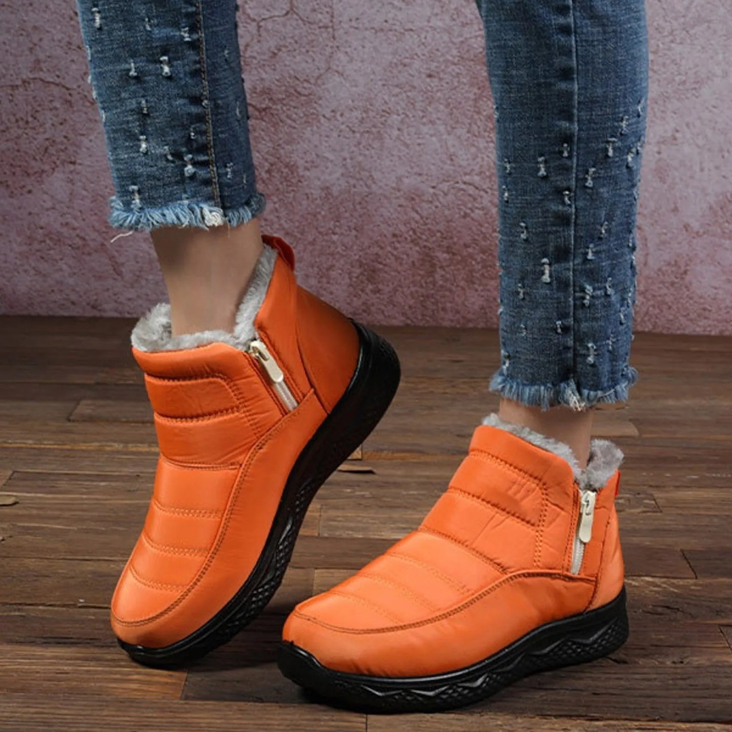 Unisex Autumn Winter Ankle Boots Fleece Lined Women Men Round Toe Non-Slip Platform Thermal Outdoor Short Boots