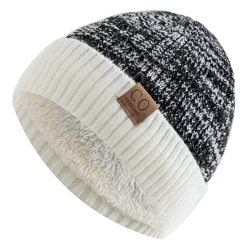 Unisex Two-Tone Winter Hats Men And Women Fashion Warm Beanie Cap Casual Knitted Hats