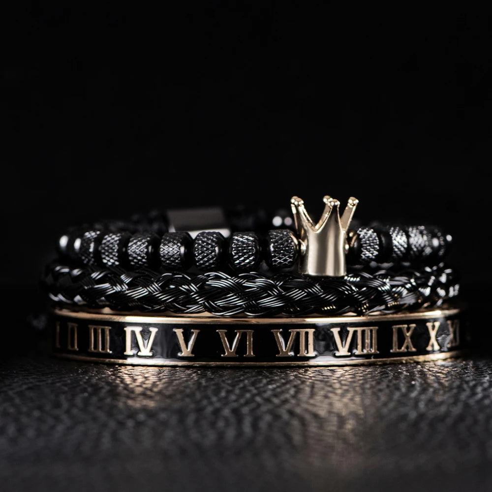 Luxury Enamel Bracelet Royal Crown Charm Men Stainless Steel Adjustable Bracelet Couple