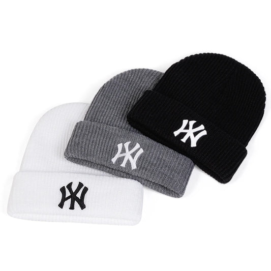 Unisex WY Letter Embroidery Beanies Autumn Winter Warm Hat Caps for Women Men