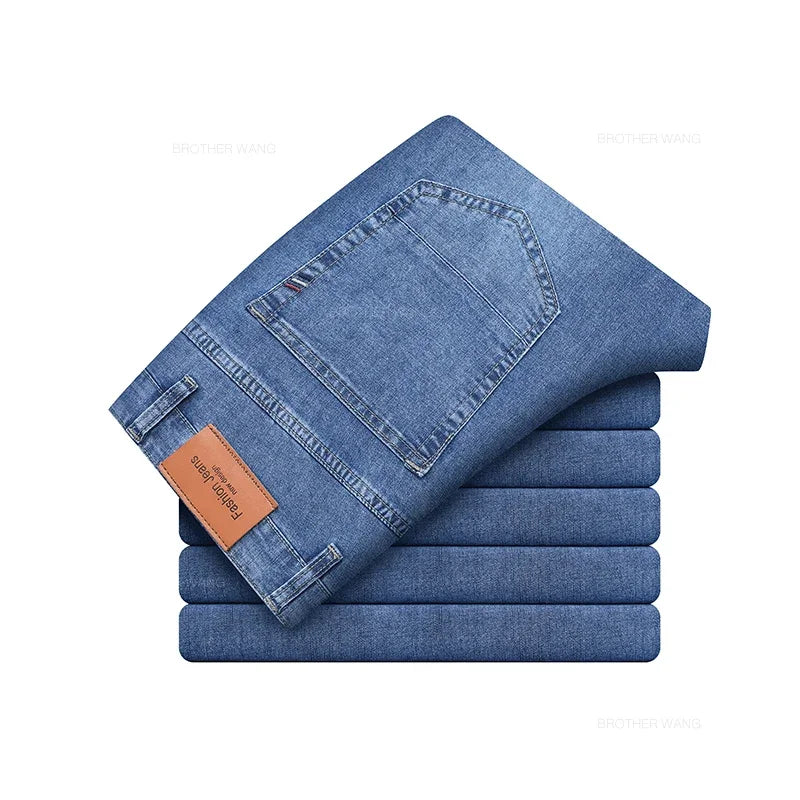 Summer Thin Elastic Cotton Men's Jeans Fashion Gray Comfortable Business Straight Casual Pants