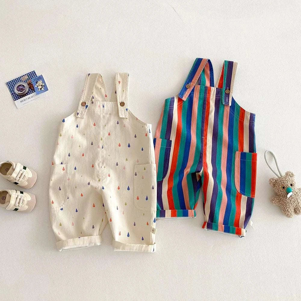 Unisex Spring Kids Clothes Fashion Overalls Polk Dot Jumpsuits Striped Overalls Children Play Suit
