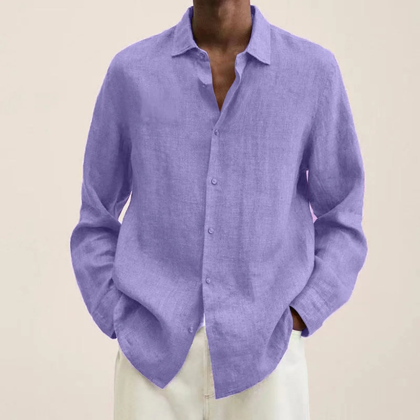 Men's Shirts Casual Cotton Linen tops 2023 Spring Summer Solid Color Long Sleeve Blouses Single Breasted Male Top clothes