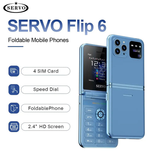 SERVO Flip6 New Folding Mobile Push Button Clamshell Phone Classic Colors