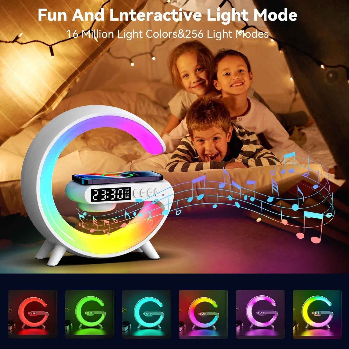 RGB Night Light Lamp Multifunction Alarm Clock 15W Wireless Charger Station Pad