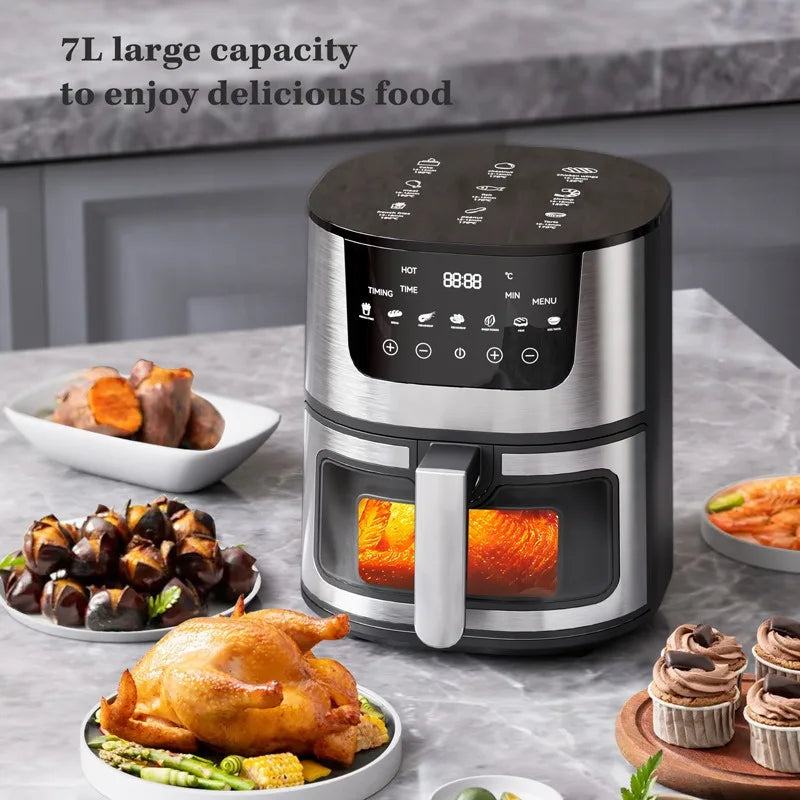 Smart Air Fryer Electric visual window 7L Oil-free Air Fryer Automatic Kitchen 360°Baking Convection Oven