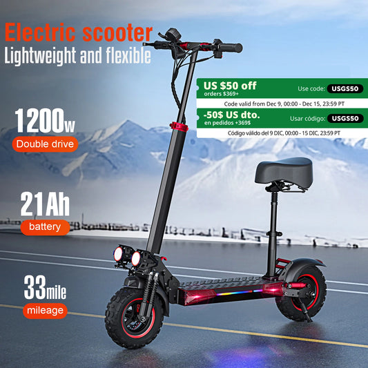 Foldable Electric Scooter with Seat for Adults, 33Miles Range Commuter E-scooter