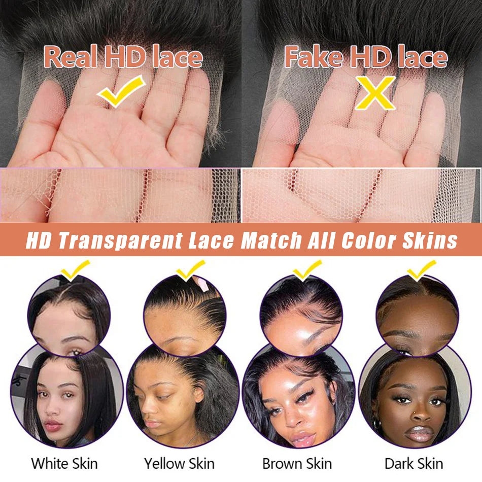 250 Density HD Transparent Bone Straight 30 40 Inches Lace Front Human Hair Brazilian Frontal Wigs For Women