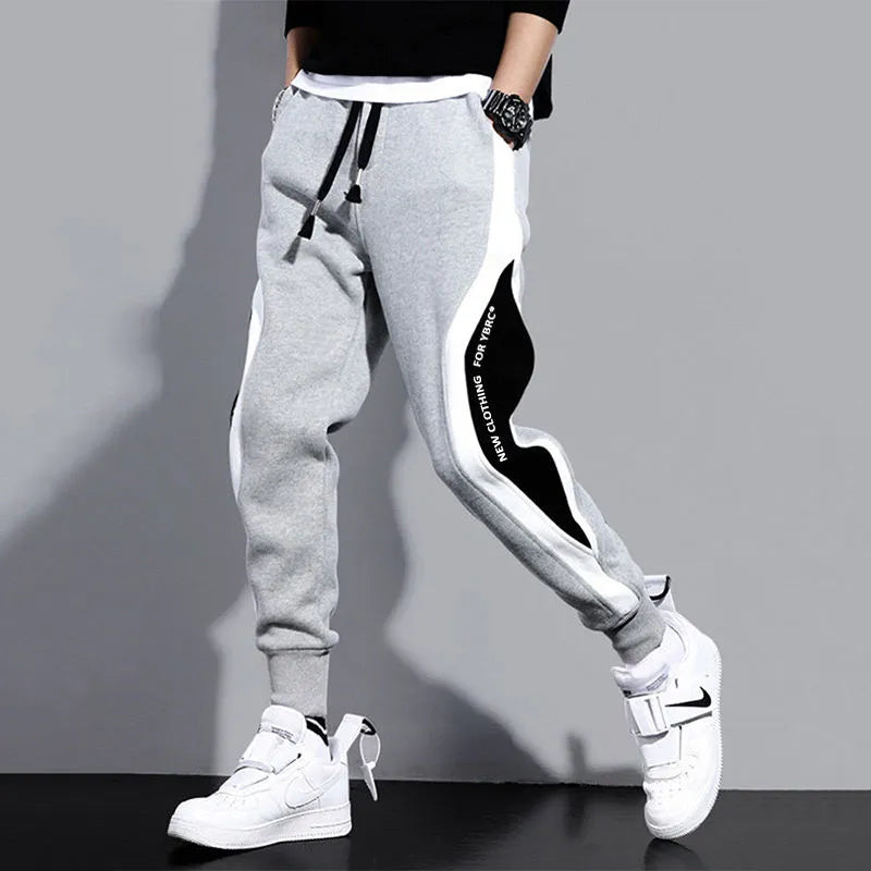 Autumn Men Wide Loose Casual Pants Men Patchwork Sports  Breathable Tie-foot Trousers