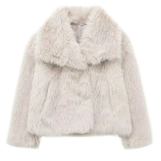 Women's Faux Fur Coat Autumn Winter Plush Fluffy Jacket Casual Turn-Down Collar Covered Button Closure Wool Blends Outerwear