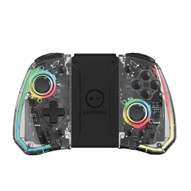 Transparent Style Wireless Joy-pad with 8 Color LED for Switch/NS OLED,Turbo Function Controller Joystick for Lite