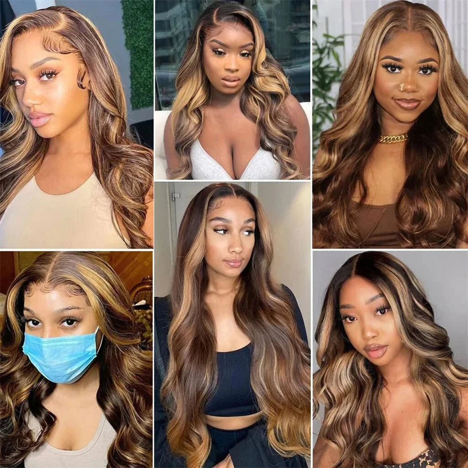 Highlight Wig Human Hair Honey Blonde 4/27 Colored Wigs For Women Pre Plucked Body Wave Lace Frontal Wigs