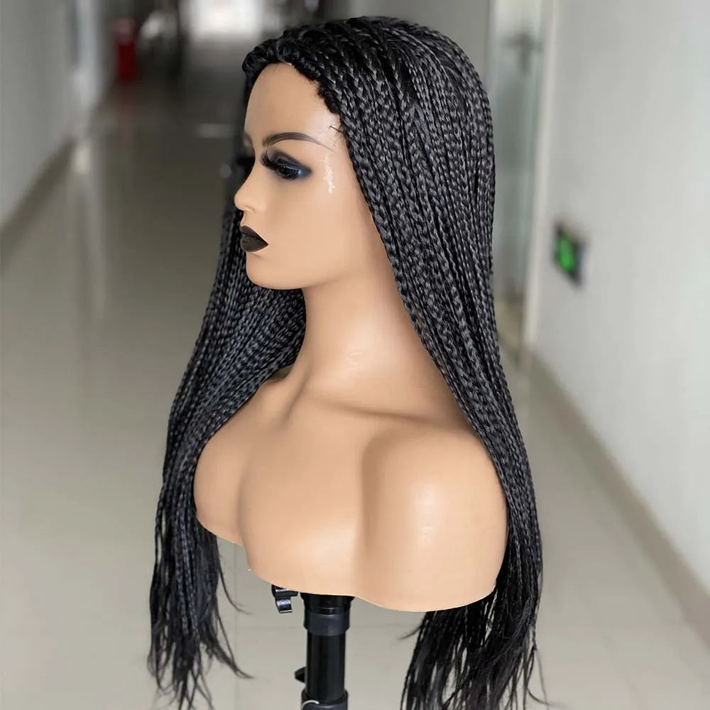 Synthetic Braided Wig For Black Women Long Box Braided Wigs Fake Scalp Braiding Hair Machine Wig