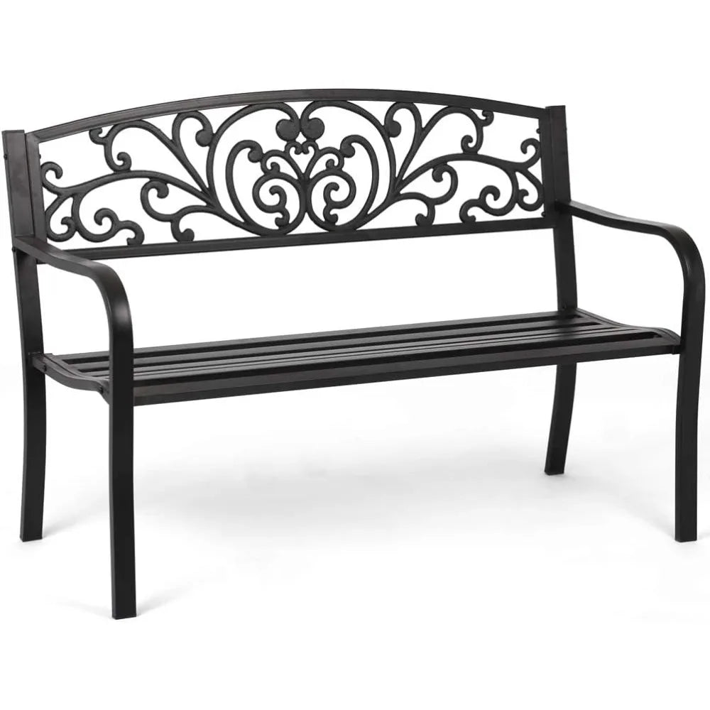 Garden Outdoor Bench Patio Bench Metal Porch Work Entryway Steel Frame Furniture for Yard