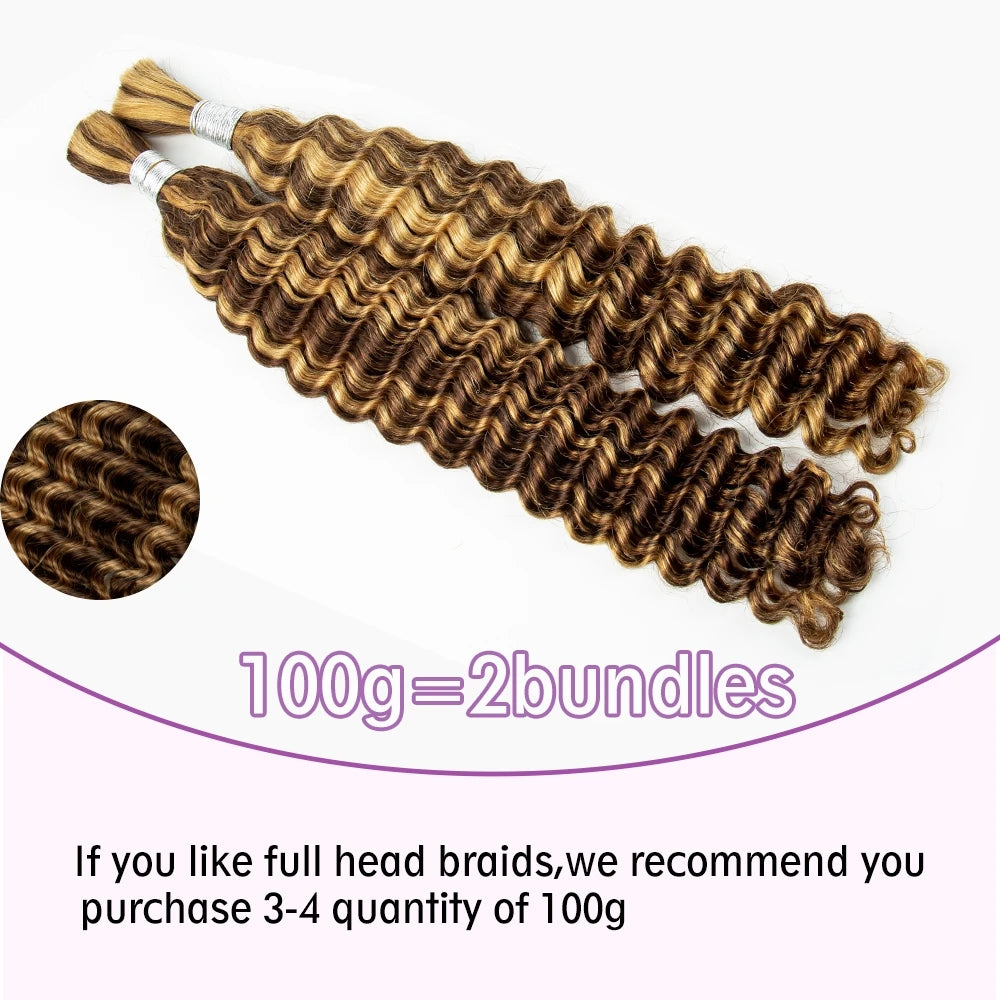22 24inch Water Wave Braiding Human Hair Bulk Curly Braiding  Human Hair Extensions