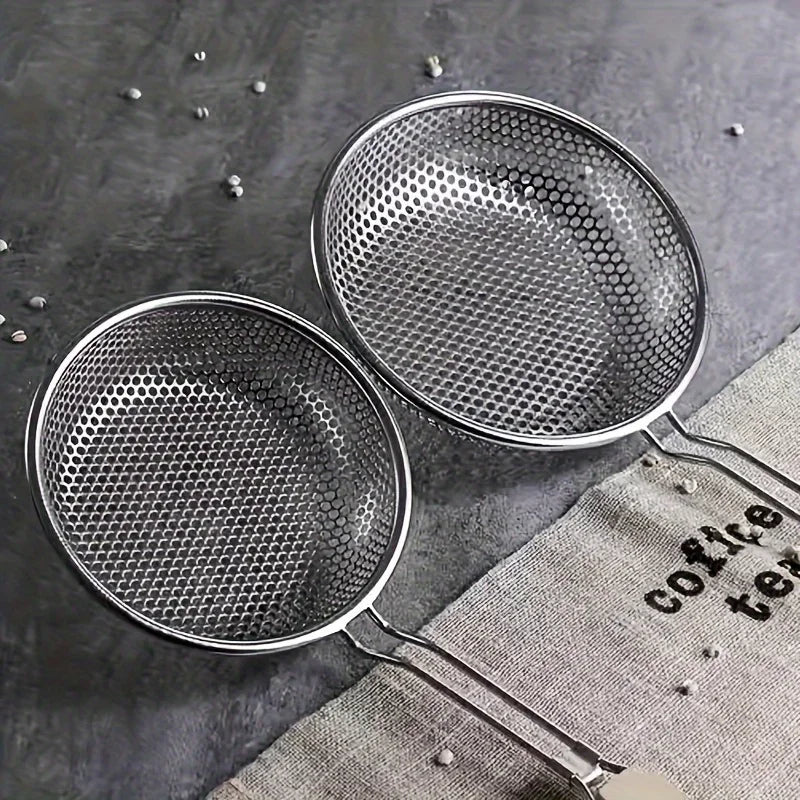 Stainless Steel Colander with Wooden Handle - Food Prep Skimmer Spoon for Cooking  Grease Filtering