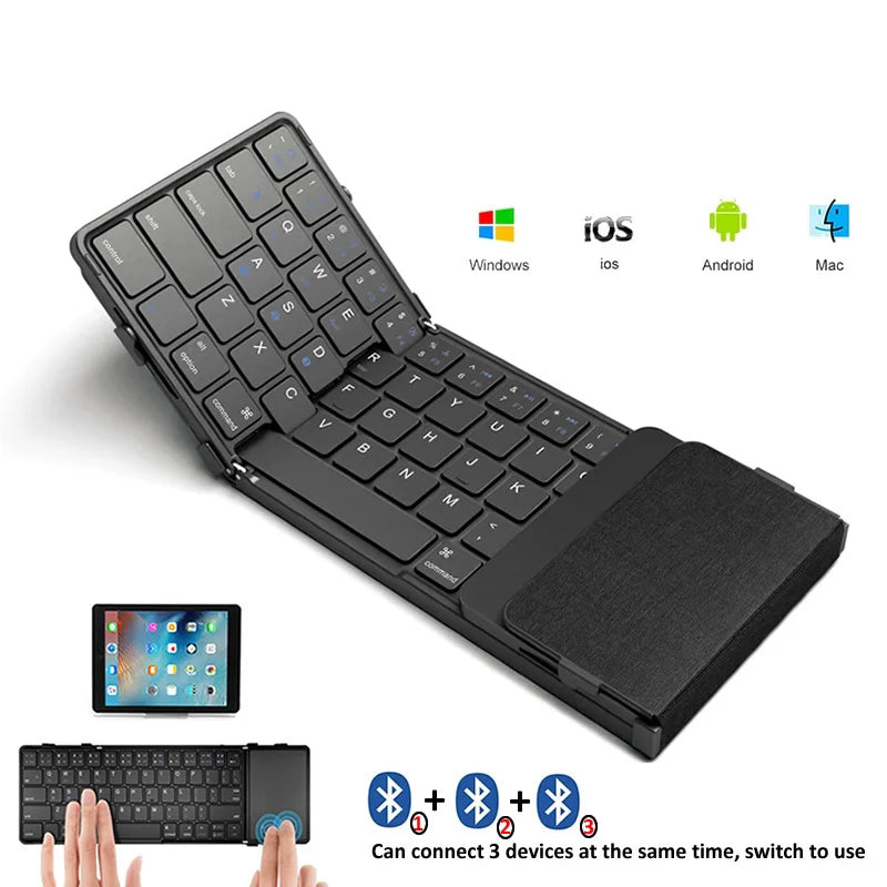 Jomaa Wireless Folding Keyboard with Touchpad/Numer Rechargeable Foldable Bluetooth Keyboard for Tablet Ipad