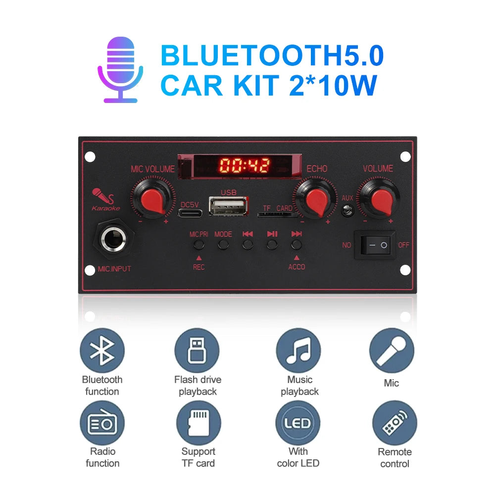 20W Amplifier Bluetooth 5.0 MP3 Decoder Board 5V MP3 Player with FM Module Record For Music Subwoofer Speakers Volume Control