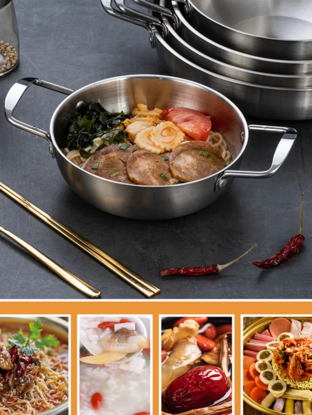 Stainless Steel Cookware Saucepan with Handle Home Cooking Seafood Rice Pot Picnic Snack Plates