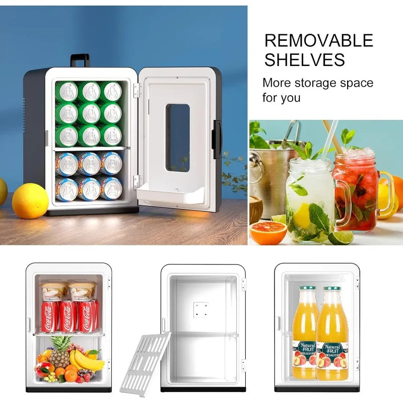 15 Liter/21 Cans Mini Fridge for Bedroom, 110V AC/12V DC Portable Skincare Fridge, Thermoelectric Cooler and Warmer Refrigerator