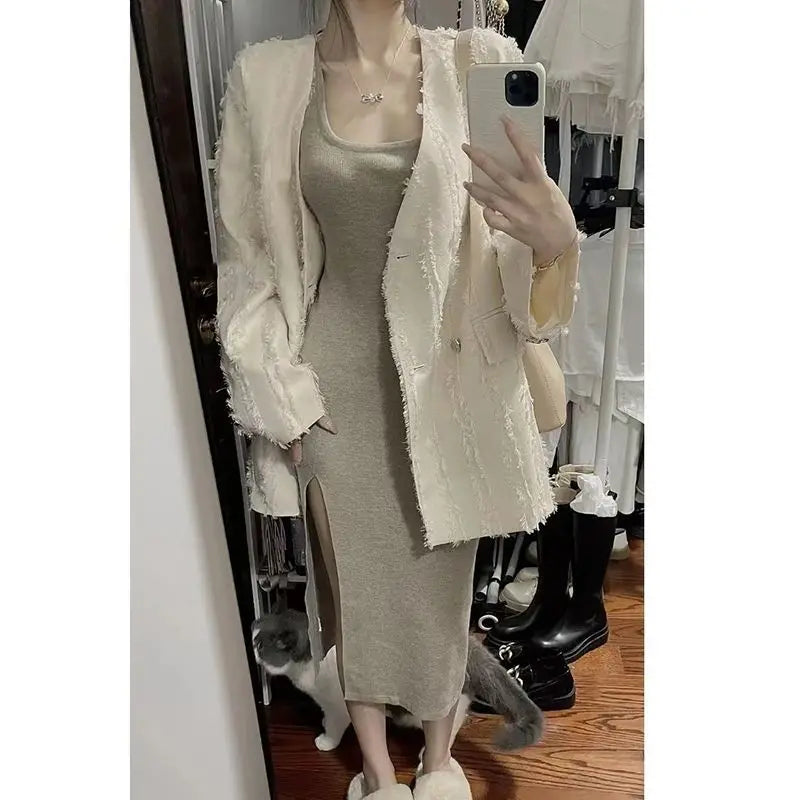 Tassel Coat For Women Spring And Autumn Style V-neck Suit Top