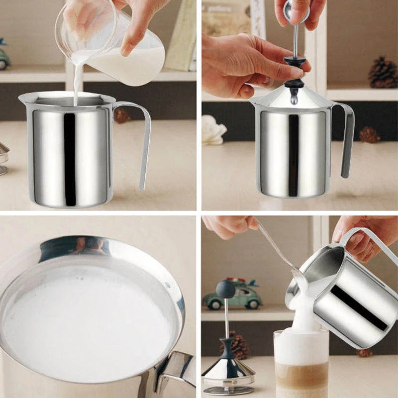 Stainless Milk Frother 400ML Double Mesh Milk Creamer Milk Foam For Cofffee Milk Egg Beater Kitchen Tool