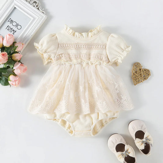 Spring Summer Solid Princess Baby Girl Tutu Skirt Style Bodysuit Toddler Infant One Piece Lace Party Outfit Play Suit