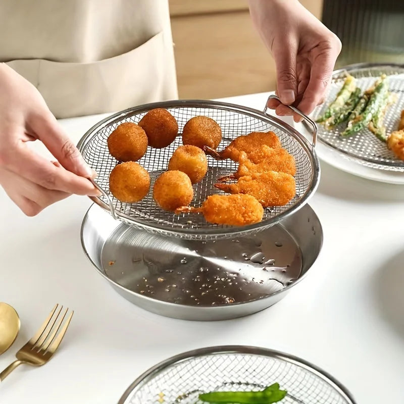Stainless Steel Filter Tray, Reusable Round Mesh Basket, Frying Grilling, Kitchen Strainer, Fruit Filter