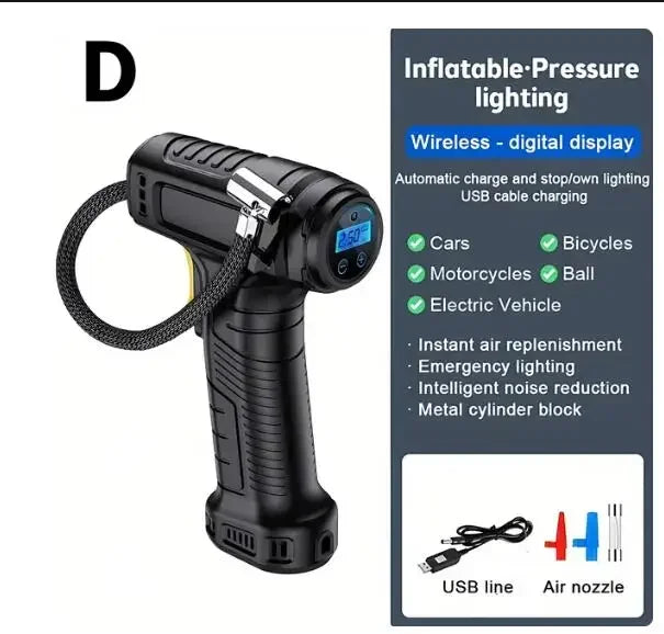 120W Handheld Air Compressor Wireless/Wired Inflatable Portable Air Pump Tire Inflator Digital for Car Bicycle Balls