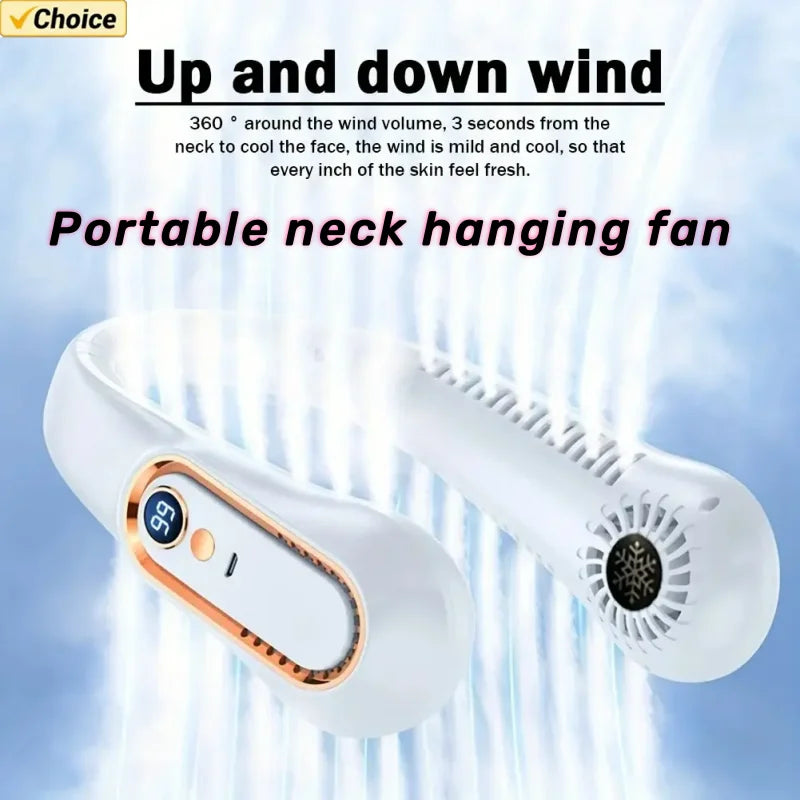 Hanging neck fan portable summer air cooler with 5 speeds and digital displays - super technology and bladeless