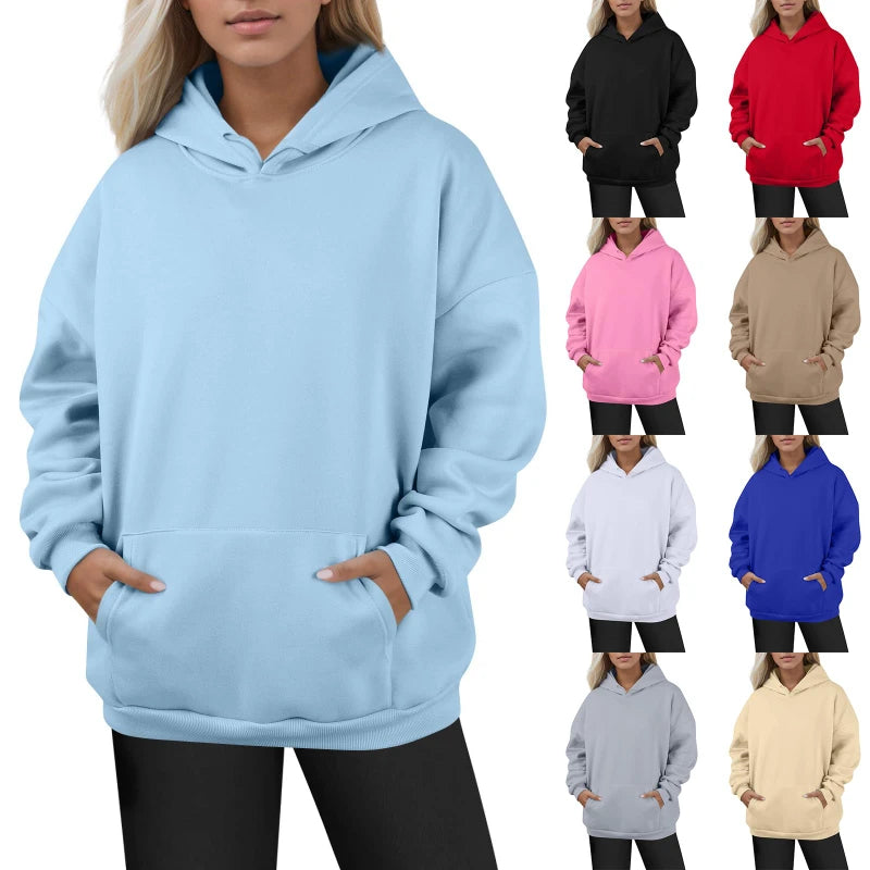 Plus Size Women Hoodie Sweatshirt Long Sleeve Drawstring Pullover with Pocket