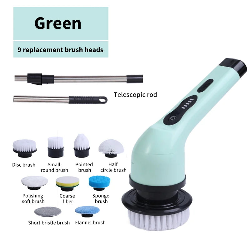 9-in-1 Electric Cleaning Brush Spin Scrubber Electric Cleaning Tools Parlour Kitchen Bathroom Cleaning Gadgets