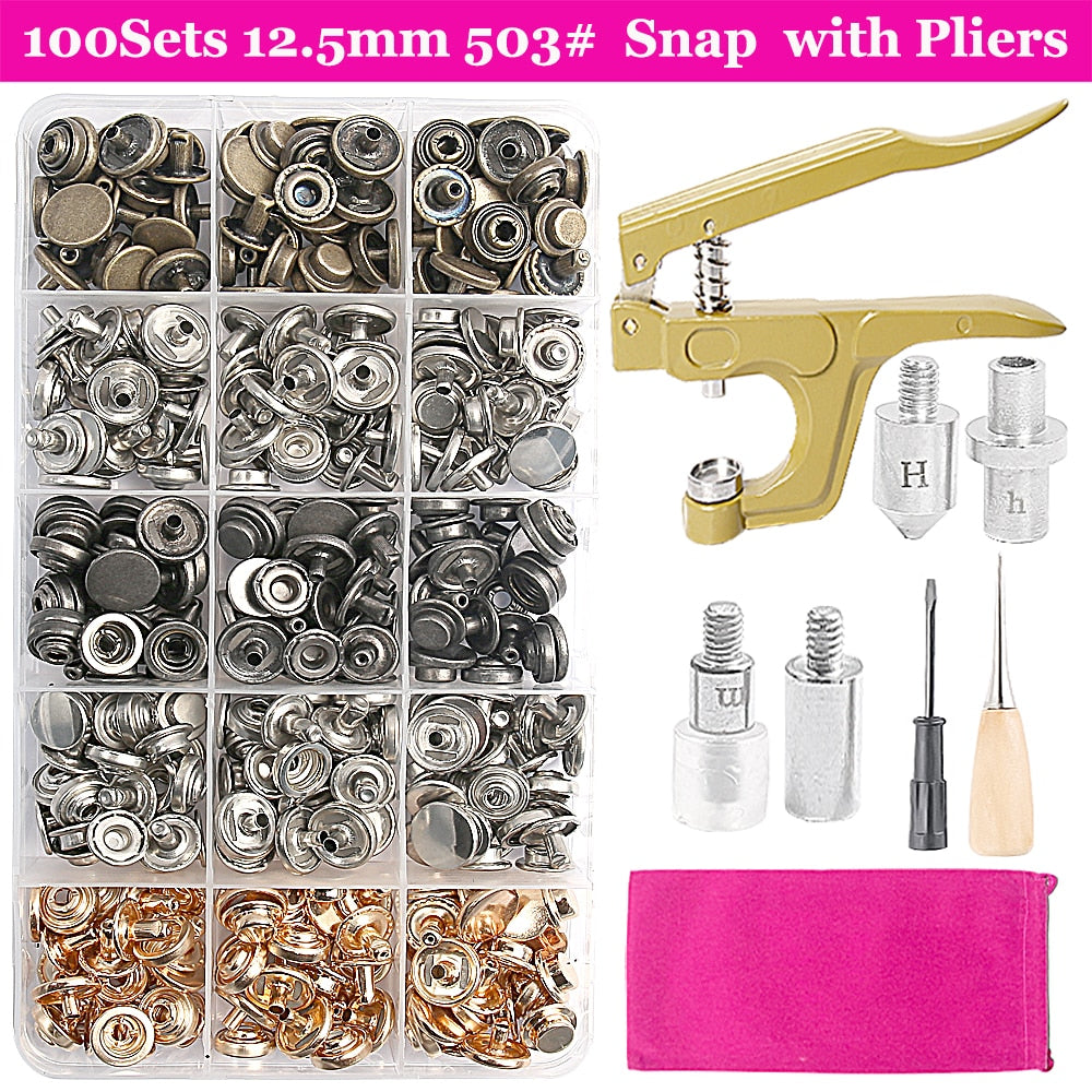 Stainless Steel Snap Button 503# Fasteners Buttons Pliers Punch Hole Mold Sewing Accessories for Clothing Jacket Leather Craft