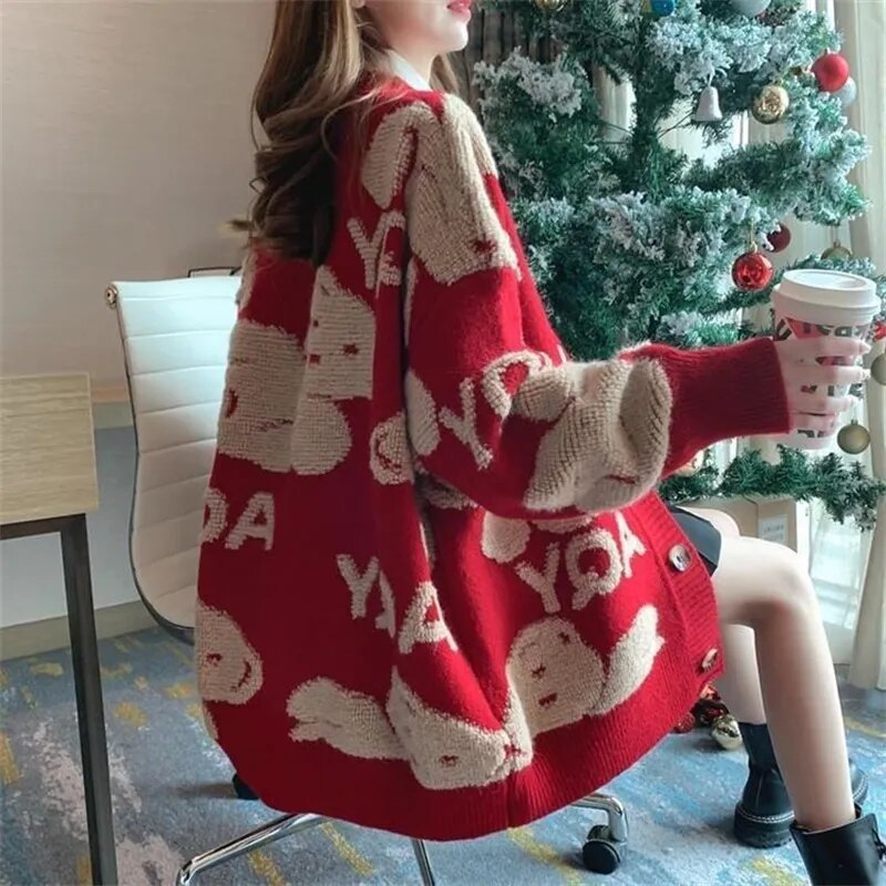 Loose Sweater Oversize Woman Christmas Sweater Coat Fashiont Cardigan For Women Thick Winter Clothes