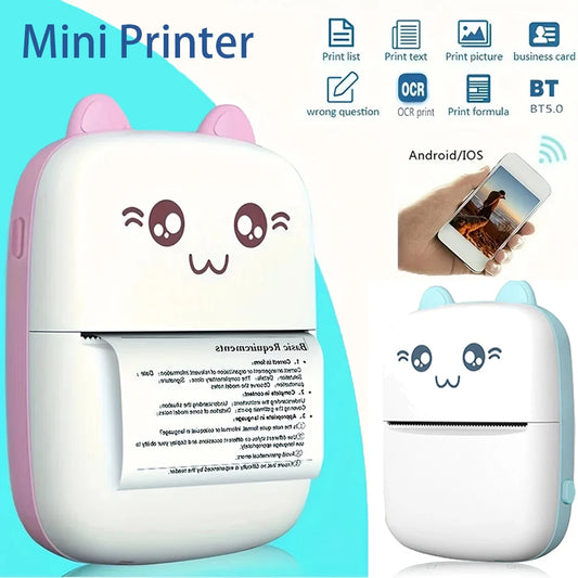 Mini Thermal Printer Wireless BT 200dpi Label Photo Memo Printing Tag Bluetooth Printer USB Cable Portable