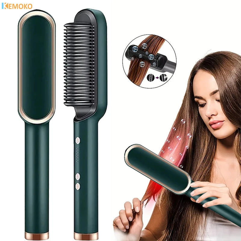 3-in-1 Straightening Comb Heated Hair Brush, Straightener Brush Negative Ion Styling Tool